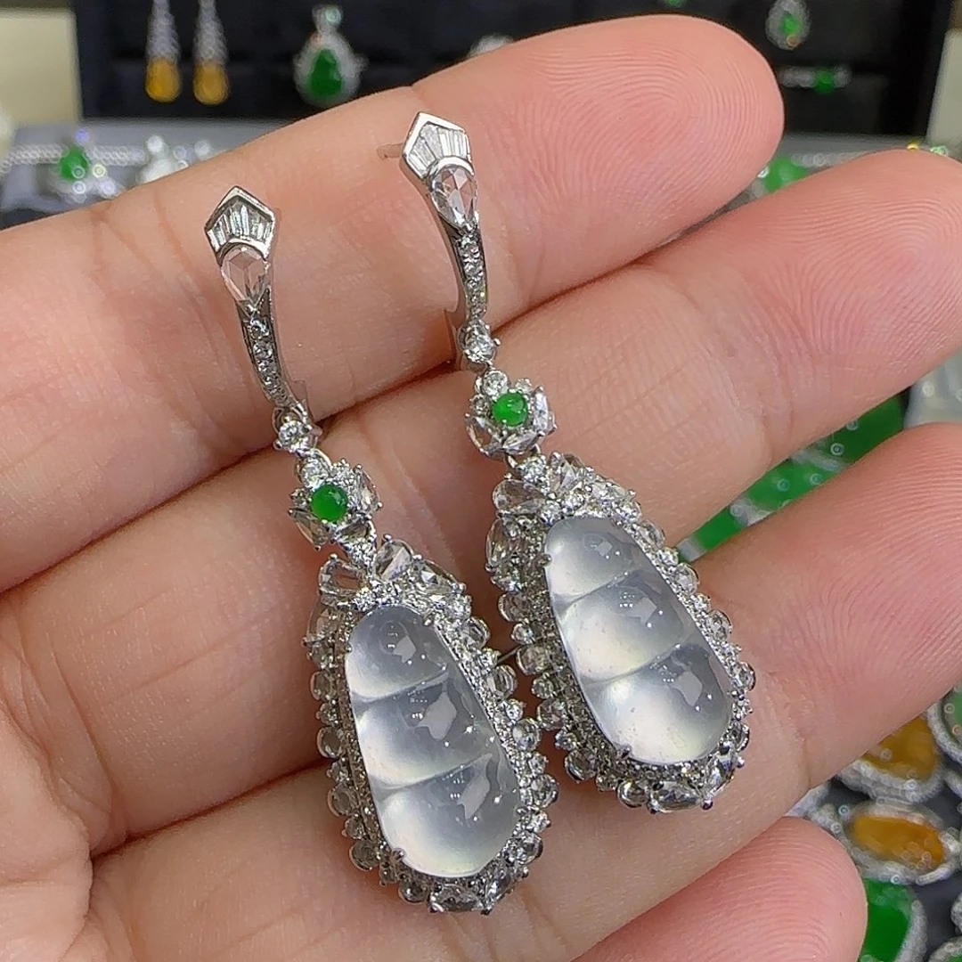 翡翠18K金镶嵌耳饰天然翡翠