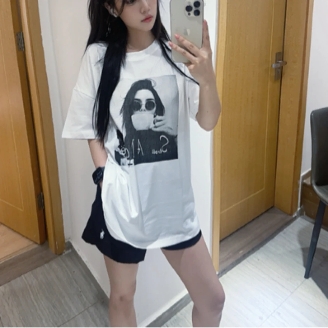 【工厂直发】凉感杂志风棉美式复古宽松T恤印花短袖高级小众设计感