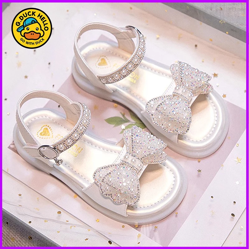 小黄鸭女童凉鞋公主夏季2025新款儿童鞋子软底防滑女孩宝宝水晶鞋