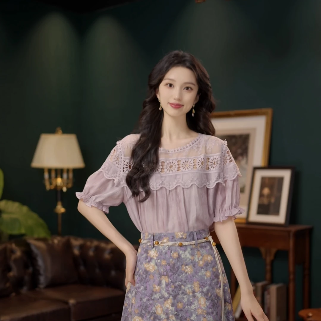 琦琦【落梅果】甜美短袖衬衫女夏季上衣YE0706371女款