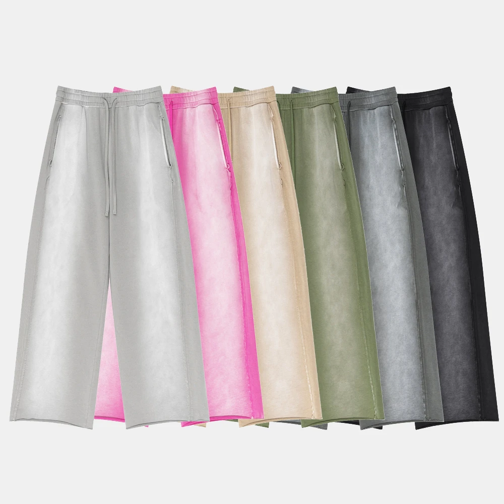 美式潮牌复古水洗做旧弯刀卫裤男宽松休闲渐变毛边抽绳直筒长裤