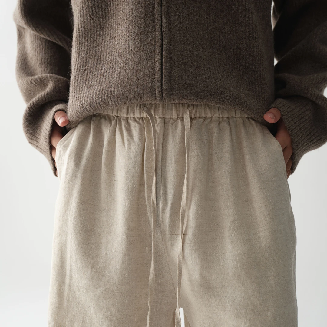 haonanhuang 100%纯天然亚麻宽松5分休闲度假老钱风短裤