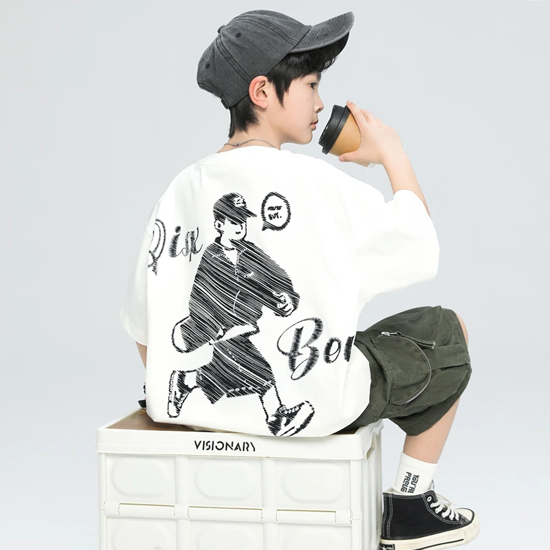 男童夏款短袖2025新款宽松半袖中大童酷帅T恤潮【百纳】B5022