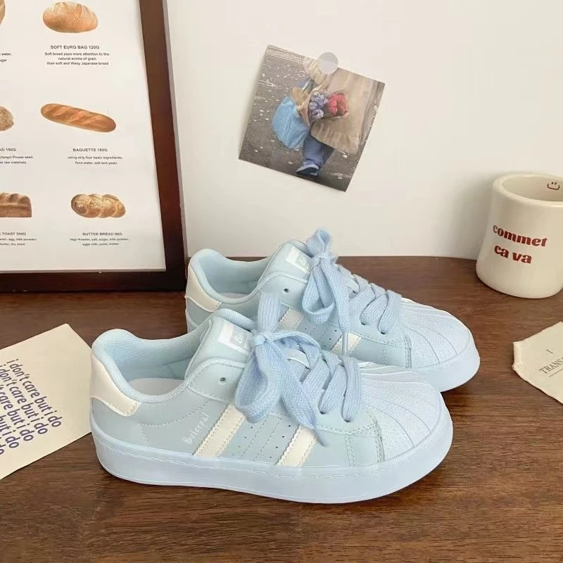 夏季板鞋学生日系校园风蓝色小众2025新款贝壳头儿童明星正装鞋