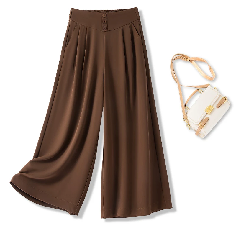 拉夏贝尔时尚凉爽舒适八分裤裙女2025夏季薄款垂感飘逸甩裤阔腿裤