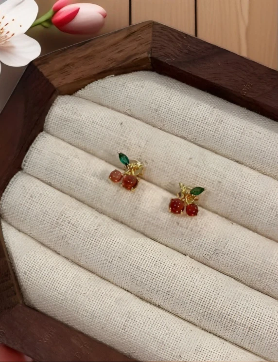 非金属合成锆石耳饰 可爱女/樱桃耳环百搭甜美迷你气质少女小众