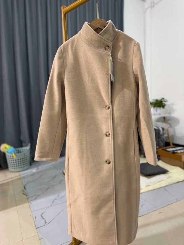 Y668高货外贸捡漏杏色时尚高级宽松长款大衣