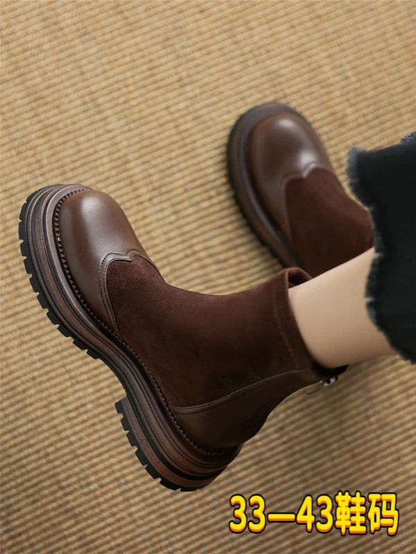 短靴女春秋单靴2025新款厚底弹力靴秋冬棕色马丁靴大码靴子41—43