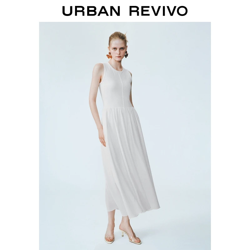 UR2025秋季新款女装拼接设计修身小黑裙无袖连衣裙UWM750087