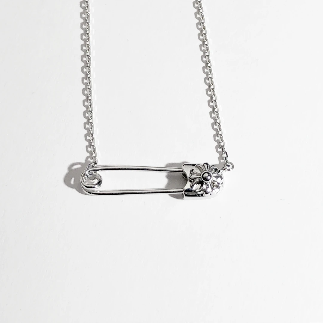 Pt950铂金复古别针项链经典百搭十字架别针pt950铂金项链女款白金