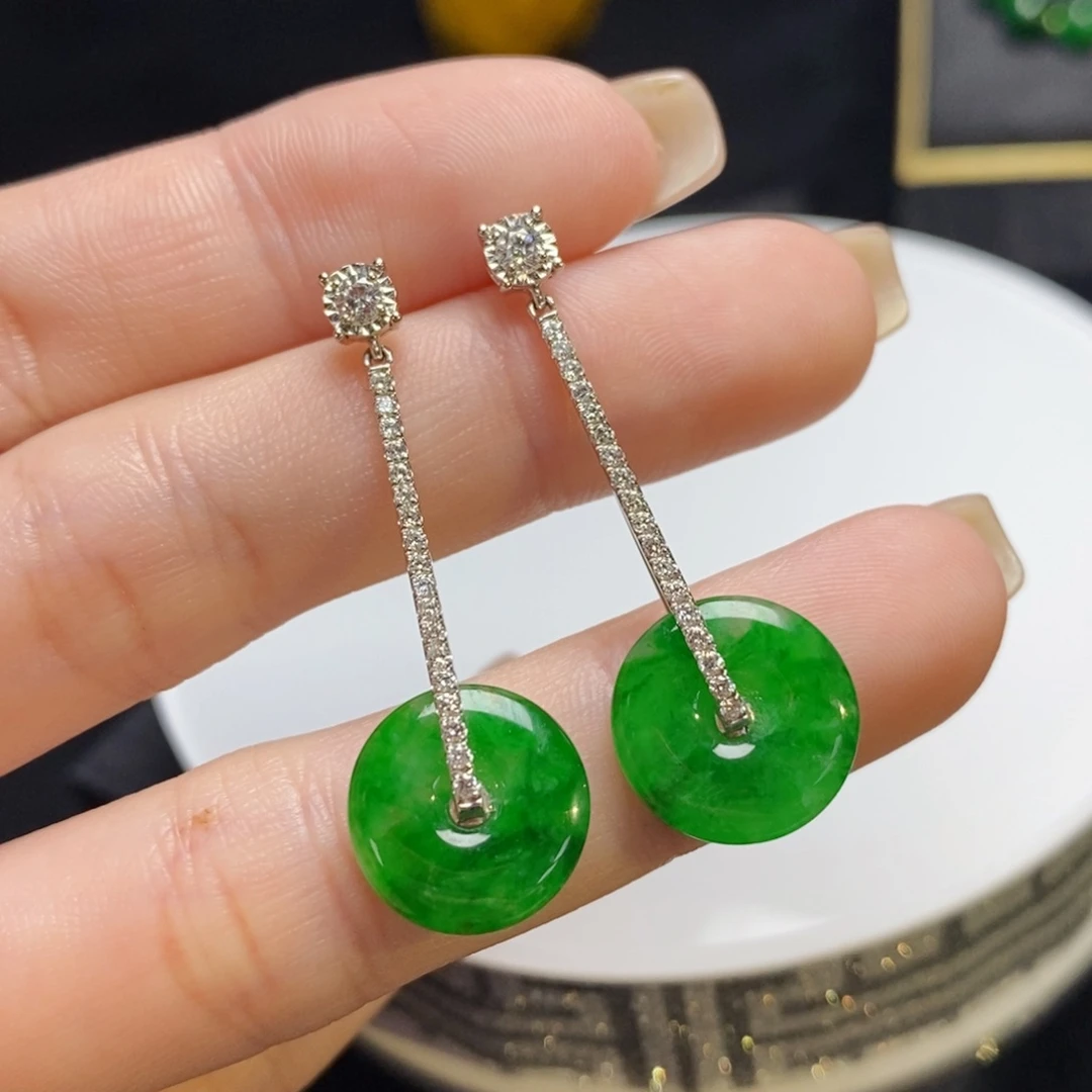 翡翠18K金镶嵌耳饰平安扣耳钉