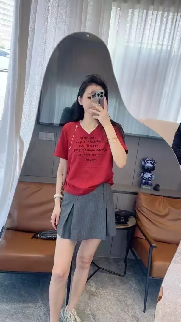 夏季新款v领百搭短袖上衣