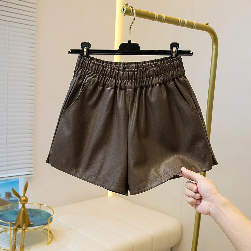 2025秋季新款pu皮短裤女宽松阔腿显瘦外穿百搭休闲黑色打底皮裤