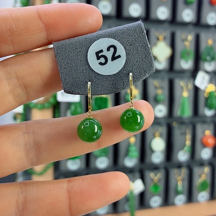 和田玉18K金镶嵌耳饰