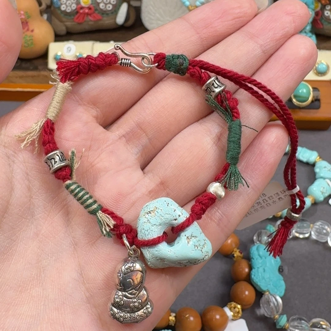 银S925镶嵌绿松石手串小****