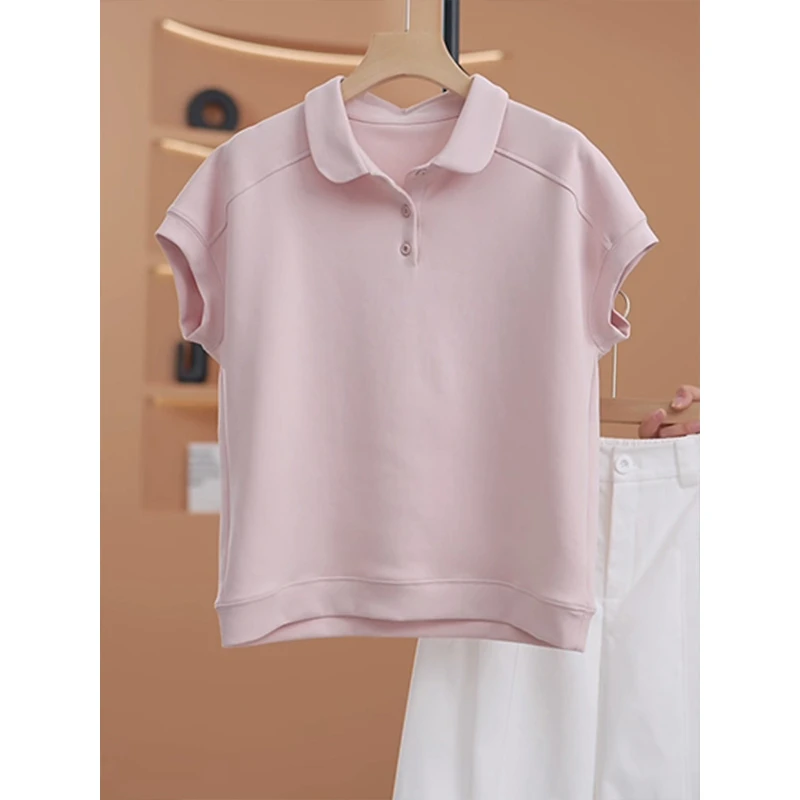 韩版气质简约Polo领T恤女2025夏新款设计感休闲百搭正肩显瘦上衣