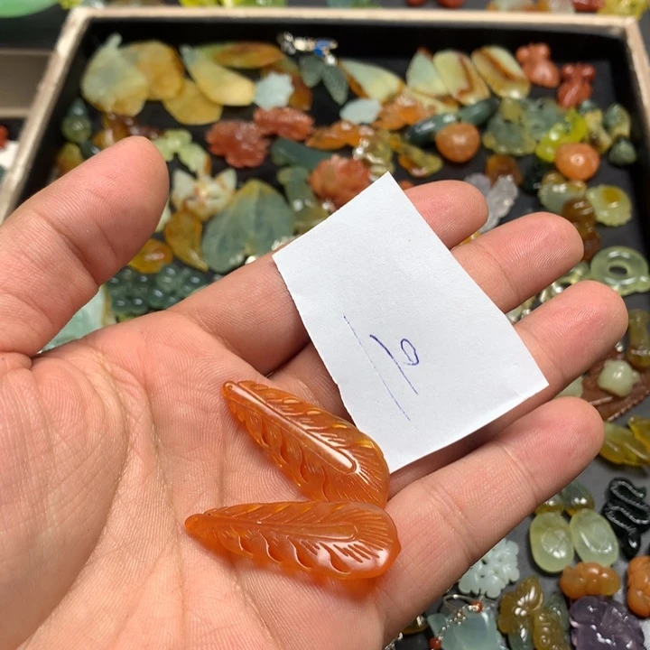 蛇纹石玉耳钉足银镀金镶嵌伊*