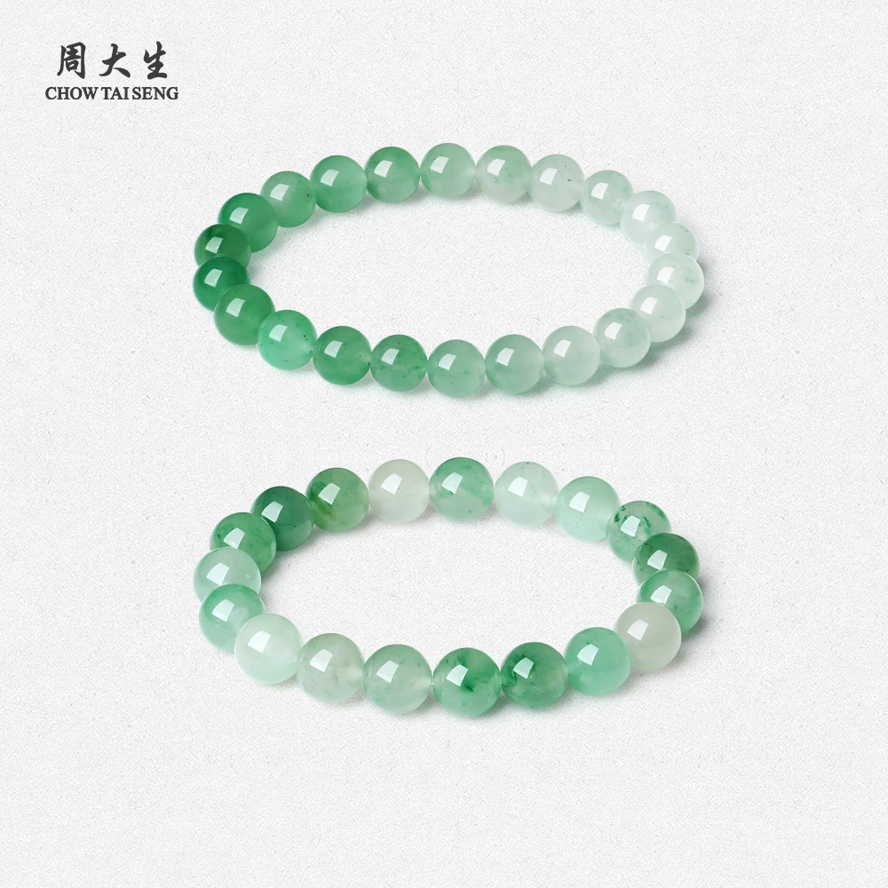 【周大生】正品飘花非洲翠手串女玉石串珠子生日礼物送妈妈送老婆