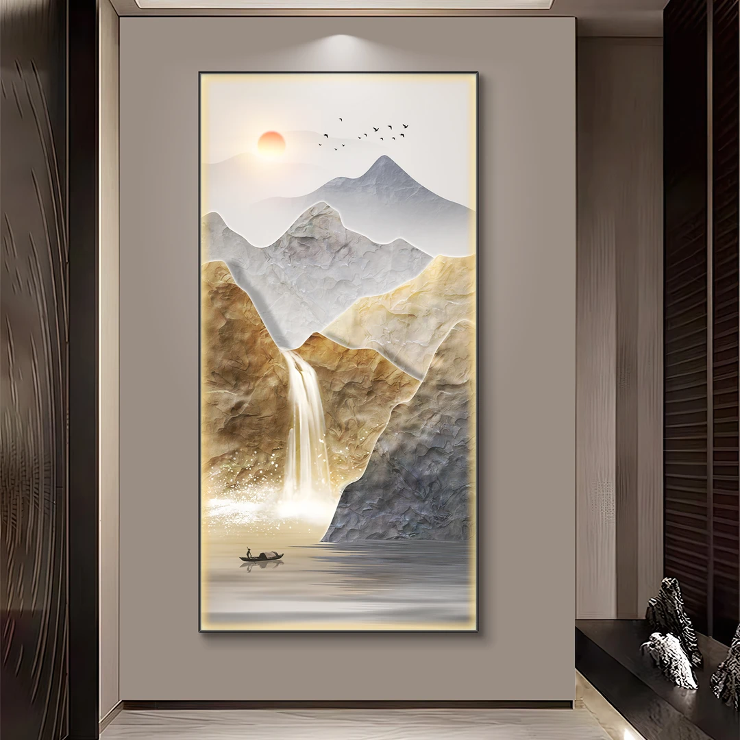 金山银瀑现代轻奢装饰画现代新中式入户玄关挂画走廊过道高档壁画