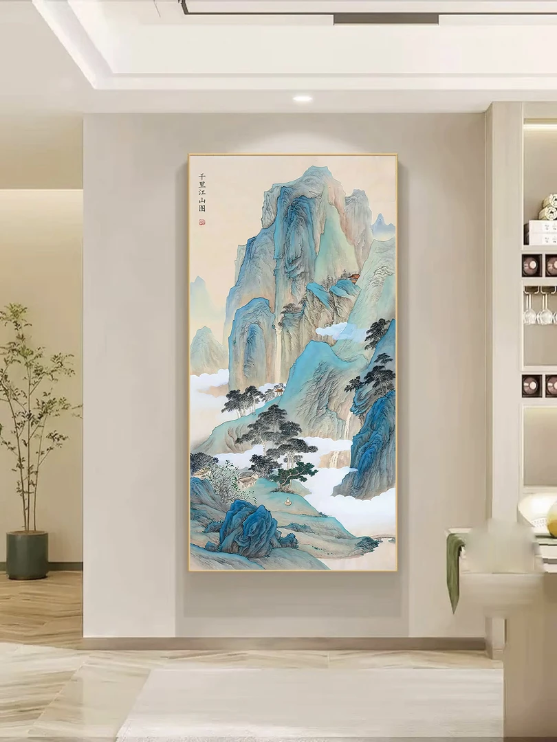【千里江山图】砂岩肌理画玄关沙发背景墙现代装饰挂画轻奢潮流