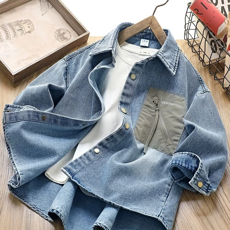 儿童衣服帅气休闲男童长袖衬衫2025新款春秋西装领字母图案儿童潮