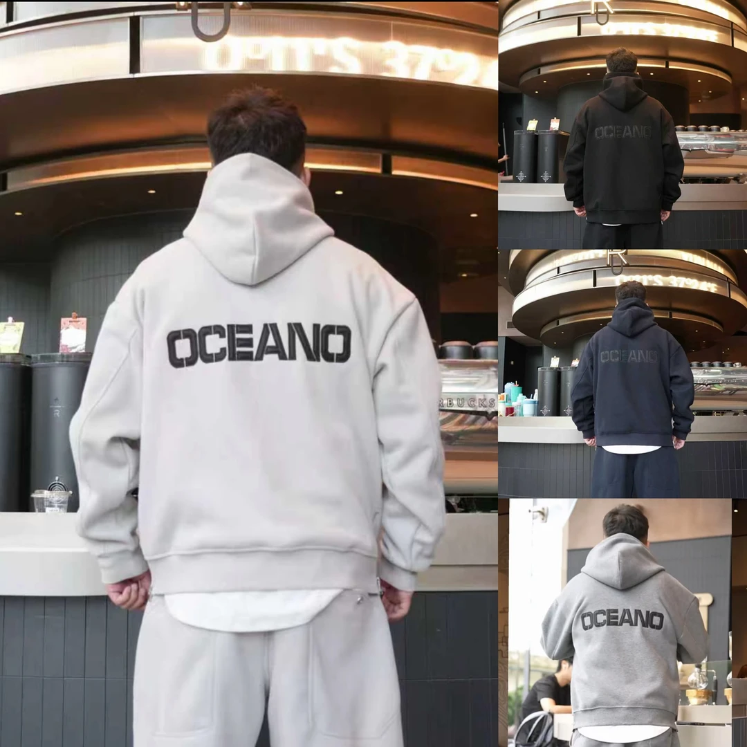 加绒连帽套头字母刺绣宽松男女同款卫衣90269