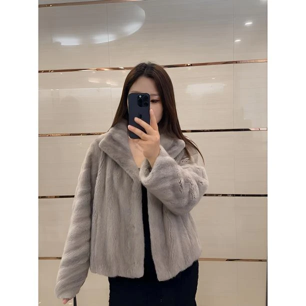 貂暖暖水貂紫金短二全分刀女士立翻领休闲外套貂皮大衣