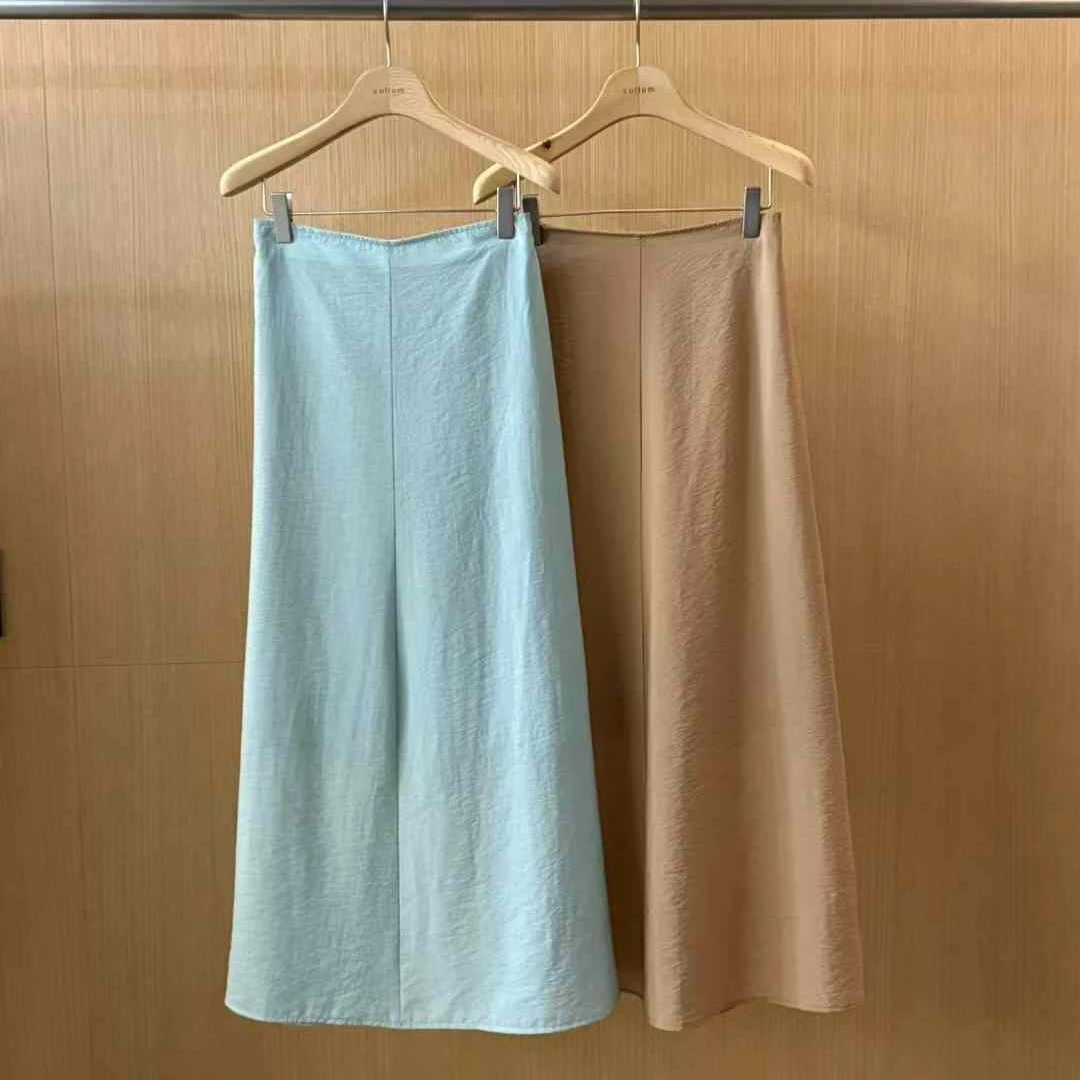 NO退NO换P-306-高腰气质长款半身裙休闲常规纯色复古薄款夏季
