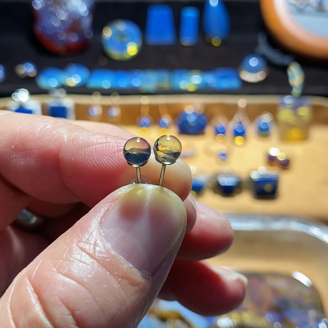 琥珀裸石未镶嵌琥珀耳钉