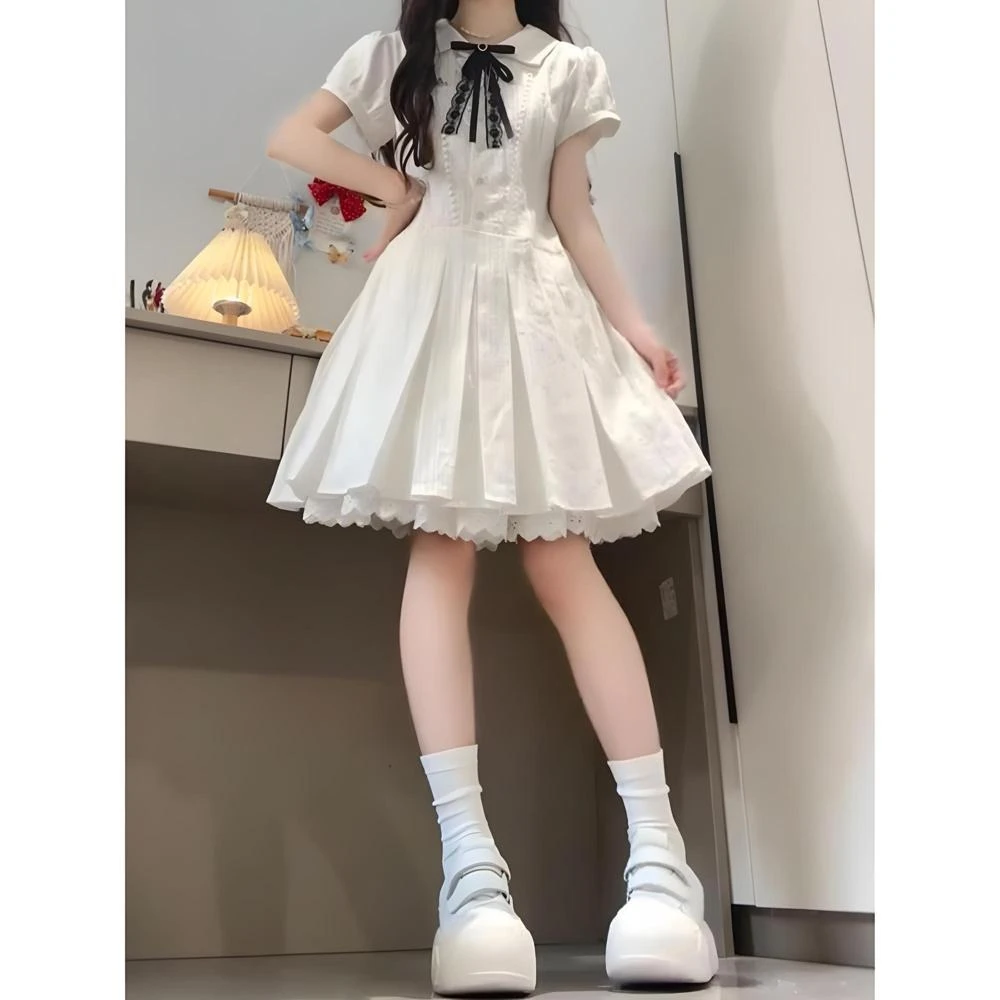 品位出众~法式甜妹学院风连衣裙女夏季初恋温柔小个子收腰百褶裙