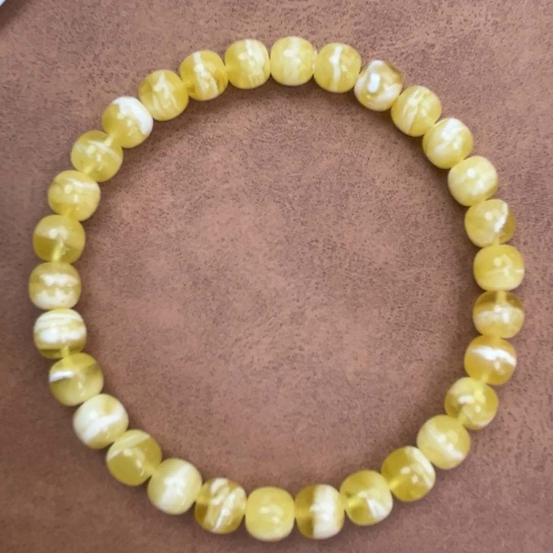 蜜蜡未镶嵌手串纯天然俄料金瓷白花虎皮7.5*7腕口17+