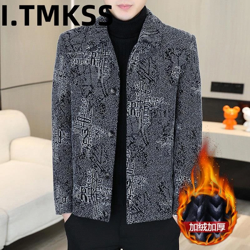 男款外套潮牌2026秋冬季新款加绒加厚短款毛呢夹克青年高端男装潮