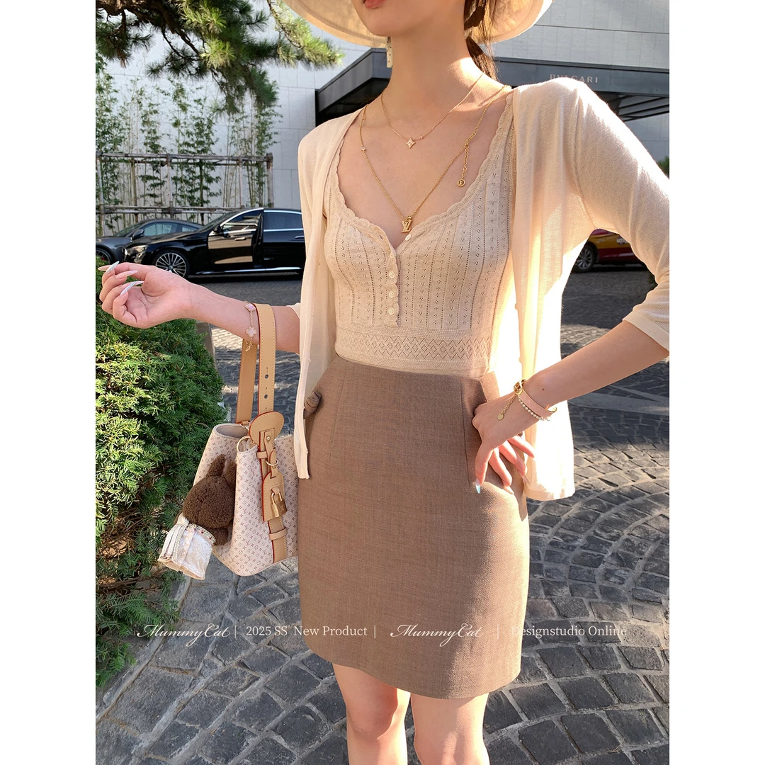 Mummy Cat 下蛋喵 25新品【3代办公室少女】口袋蝴蝶结半身裙短裙