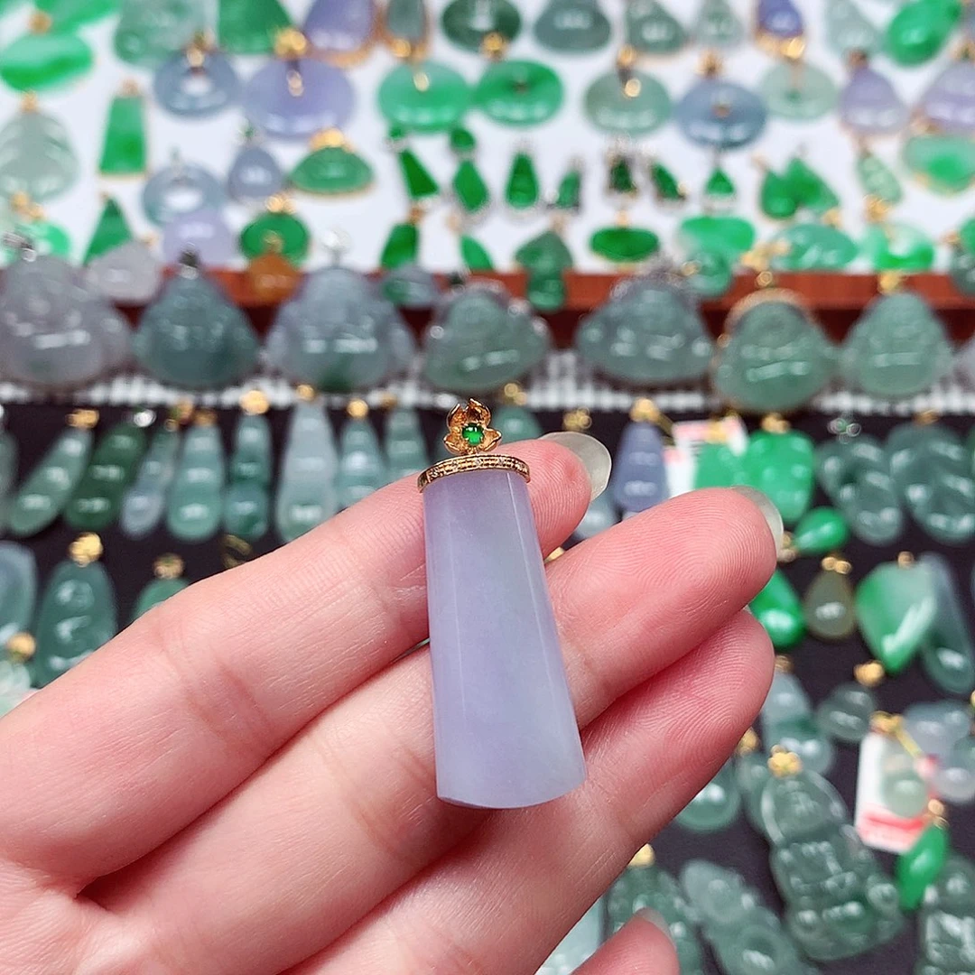 翡翠18K金镶嵌吊坠(不含链)天然翡翠A货
