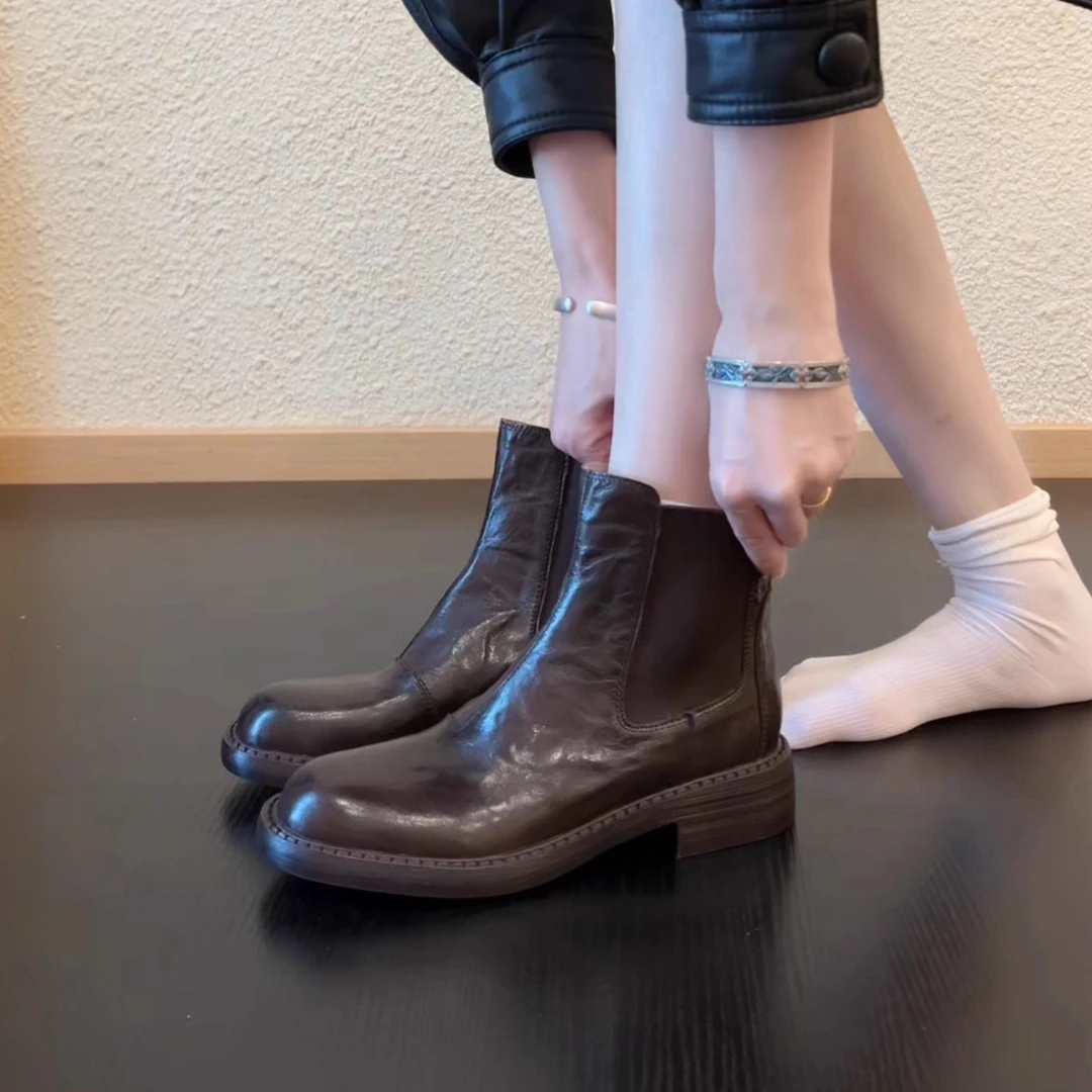 Pokoy-3.5cm女复古百搭气质时尚小众秋冬季中筒靴