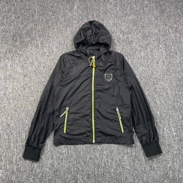 99新  5241/PHILIPP PLEIN 黑色logo贴饰连帽夹克外套/M码/99新