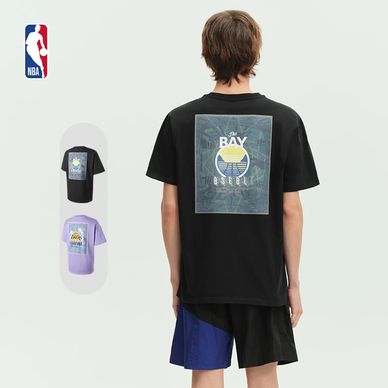 NBA官方球场生活系列夏季情侣款运动短袖透气纯棉印花T恤运动上衣