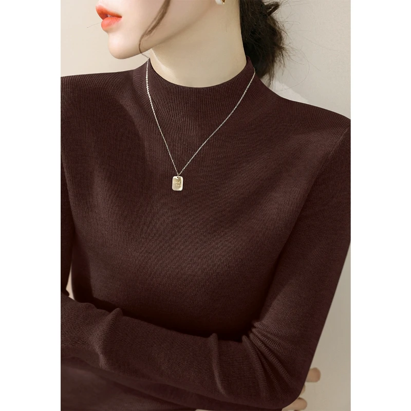 深灰色半高领毛衣气质针织衫女秋季新款修身长袖内搭打底上衣女装