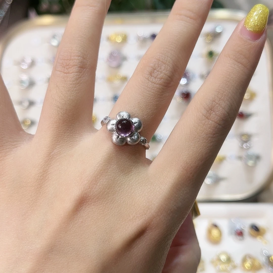 蛇纹石玉戒指银S925镶嵌