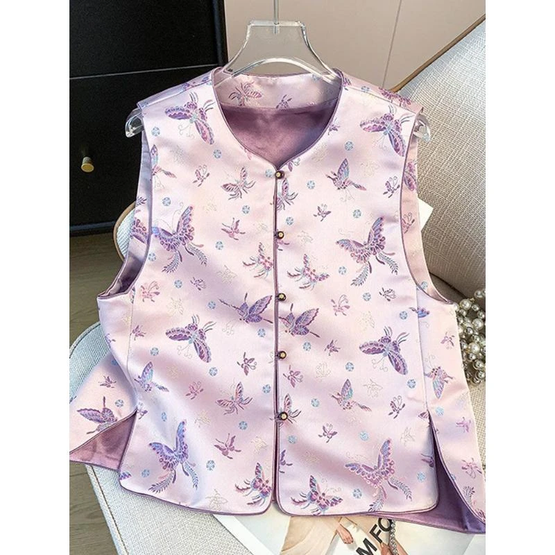 2025爆款高档马甲女改良外穿无袖新中式妈妈马甲紫色马甲背心上衣