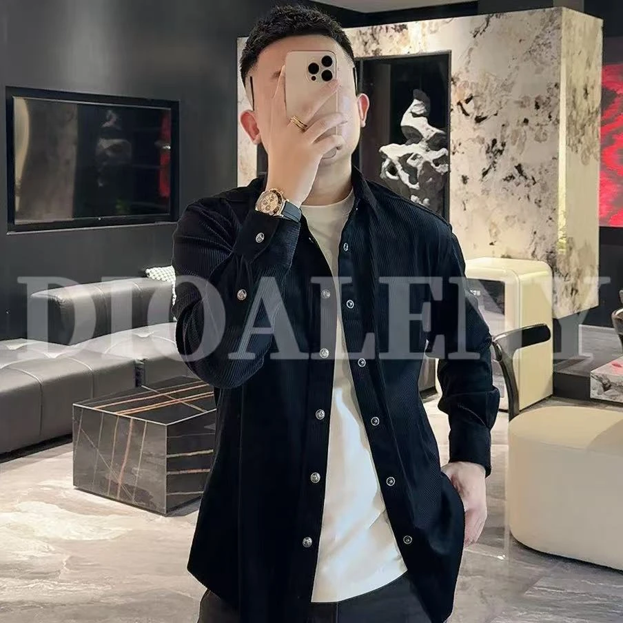 【帅老板】5017春季轻奢男款醋酸翻领衬衫外套