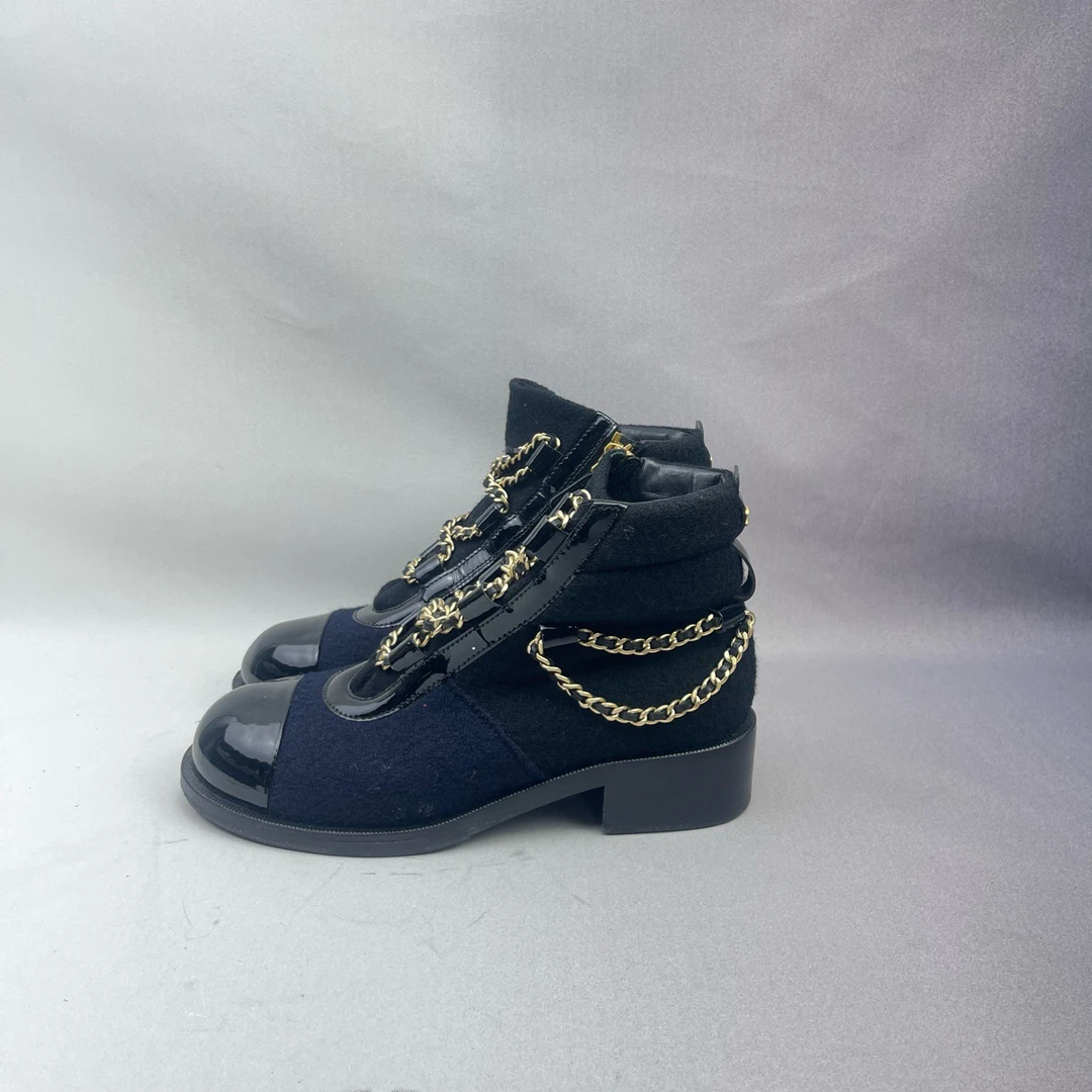 99新 Chanel/香奈儿 4420/羊毛软呢系带短靴/38码/99新/无配件