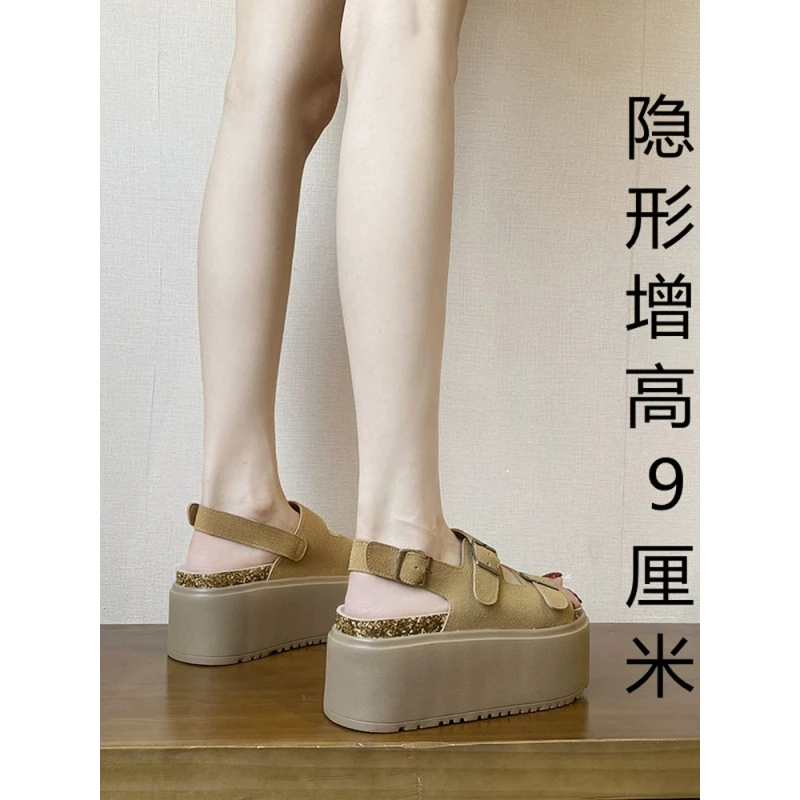 9cm内增高勃肯拖鞋女夏季新款厚底松糕小个子高跟镂空罗马凉拖鞋