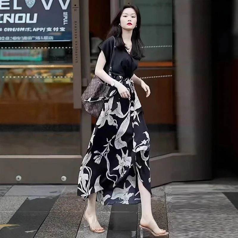 欧洲站夏装新款2025气质碎花假两件一片式名媛国风超好看的连衣裙