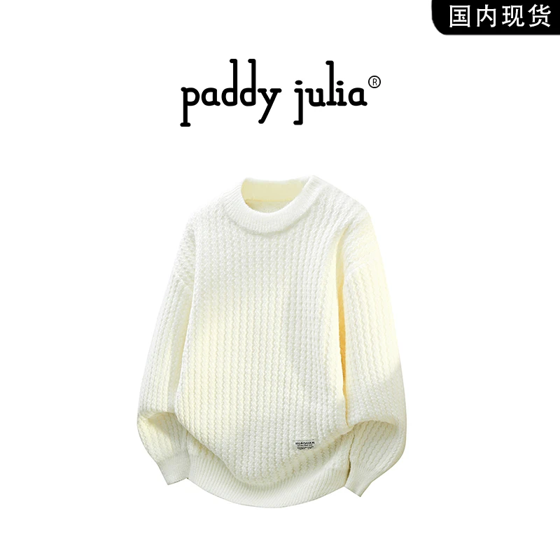 Paddy julia长袖圆领针织毛衣男春秋季提花纹理上衣轻奢百搭休闲