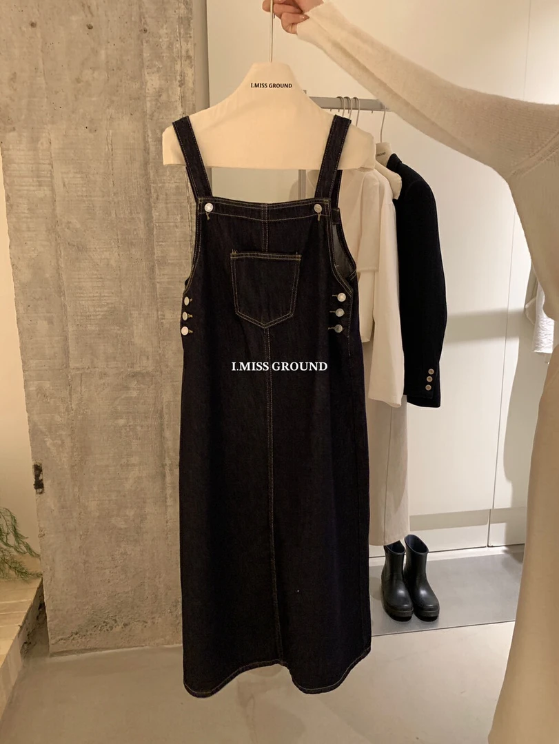 imiss@5293 韩系复古宽松显瘦设计感牛仔背带裙 7-5