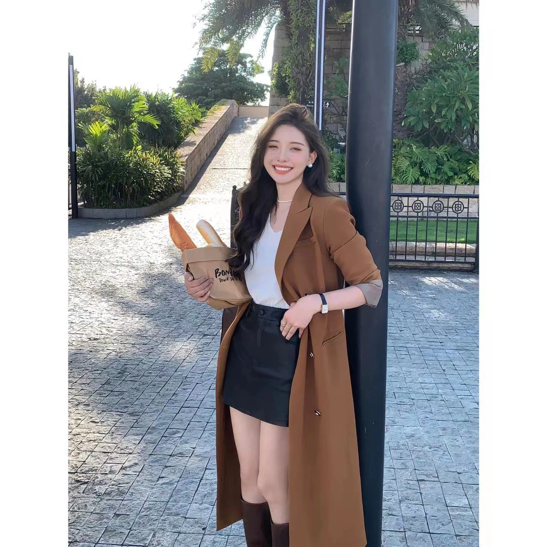 SZA【秋月无边】秋季新款气质复古英伦风高级感长款西装外套A-418