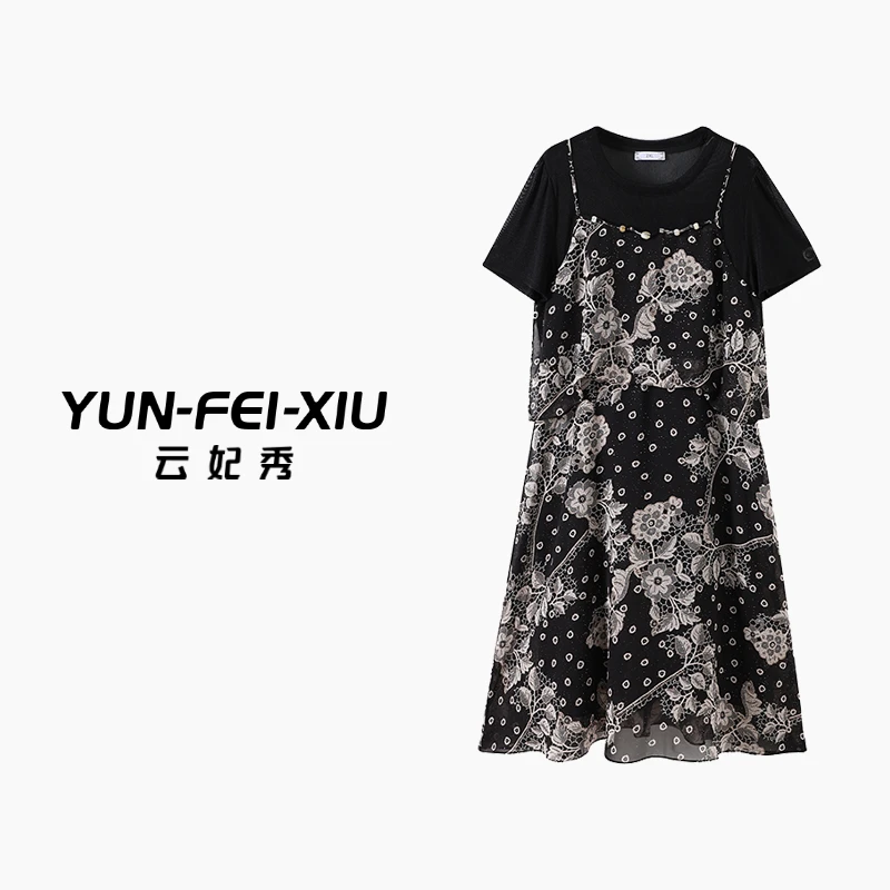 云妃秀大码女装连衣裙时尚胖妹妹气质减龄百搭假两件显瘦夏季5036