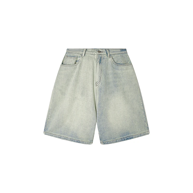 中裤无弹高腰水洗做旧夏季牛仔裤纽扣富婆风Y3K