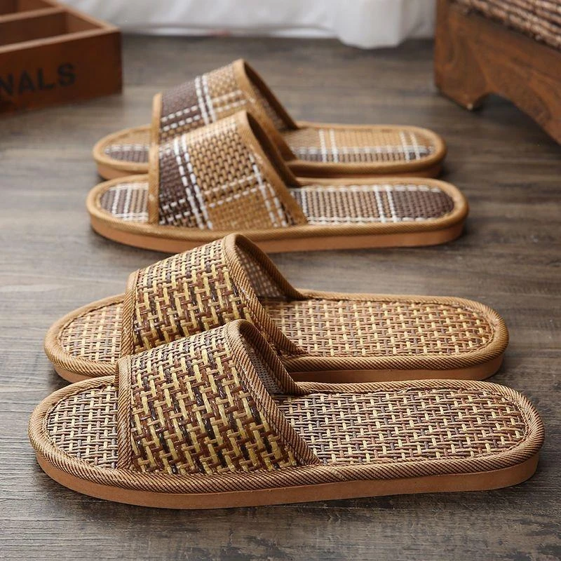 亚麻藤编拖鞋男春夏透气防滑静音居家耐磨情侣软底地板凉拖四季女